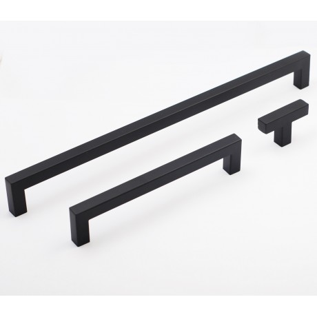 P58587BLK Stainless Steel Euro Style Black Coated Finish Square Bar Pull Handle Dia:1/2"X1/2"(12X12mm)