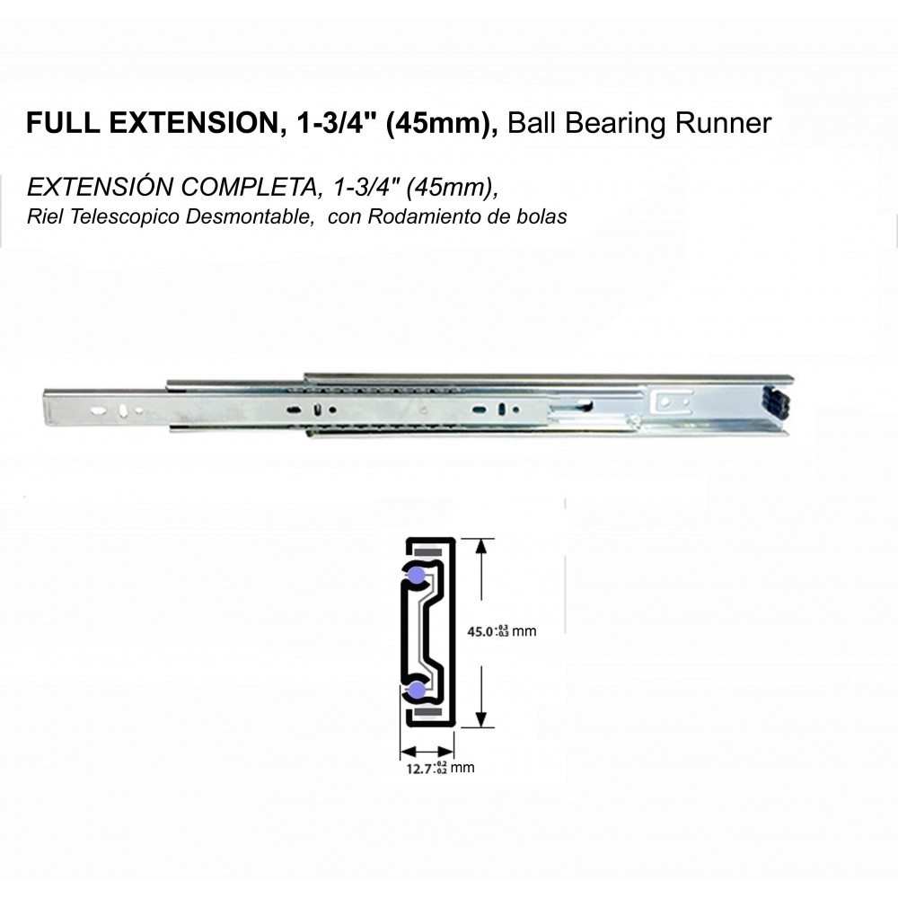 4510A 1-3/4"(45mm), FULL EXTENSION DRAWER SLIDES