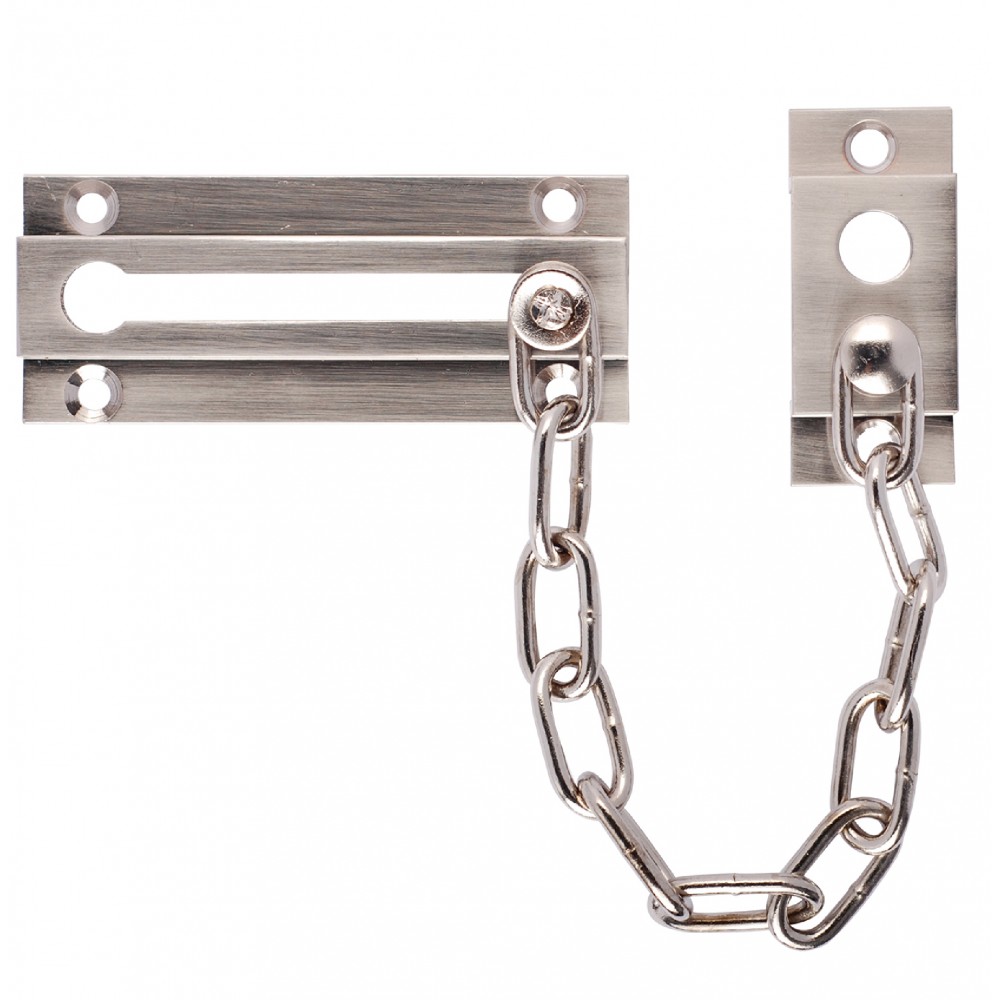  D5002SN SOLID BRASS Chain Door Guard Chain Door Lock, Brass Satin Nickel SN Finish Decorative Door Hardware Builders Hardware Quick Install Home Hardware Home Decor