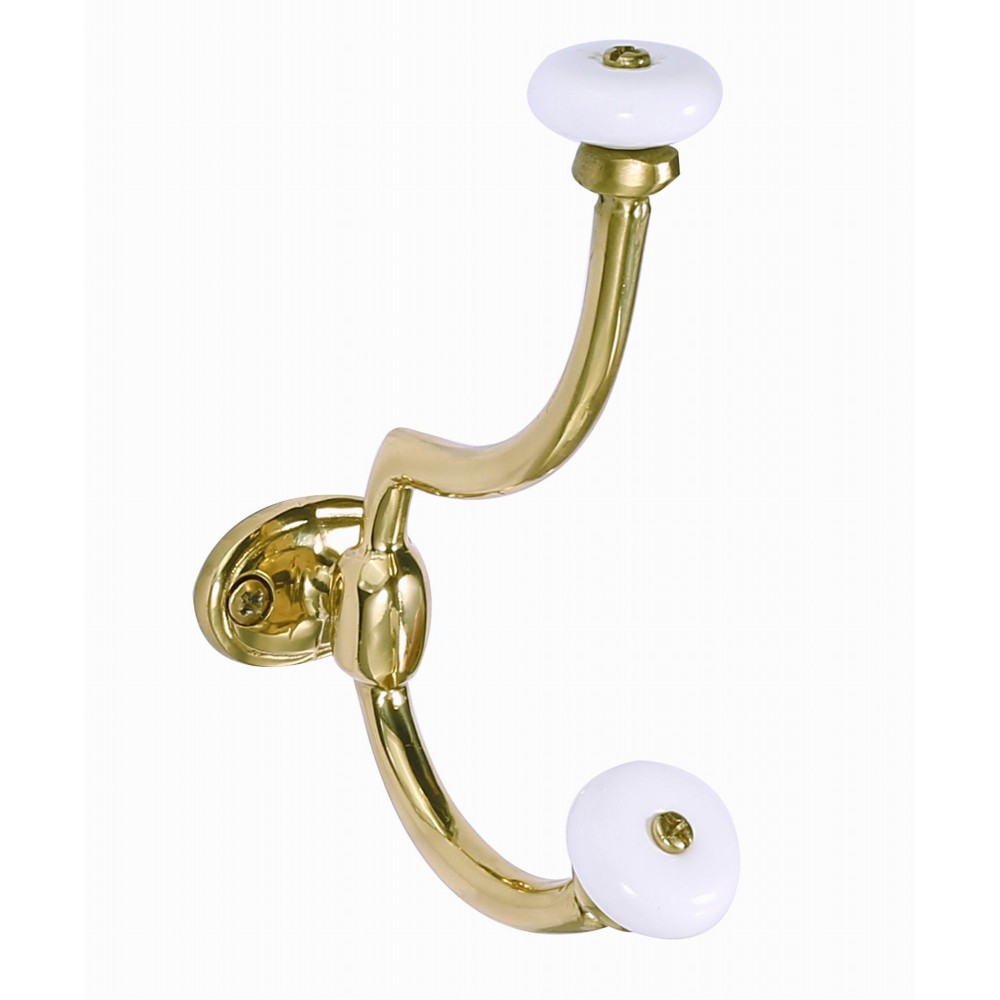  H1004/BRASS-PB Ceramic Ball End Beautiful Solid BRASS Polished Classic warm feeling Wall Coat & Hat Hook, Double Hook, Curtain Hook Rack, Robe hook Back Door Decorative Hardware Home Decor