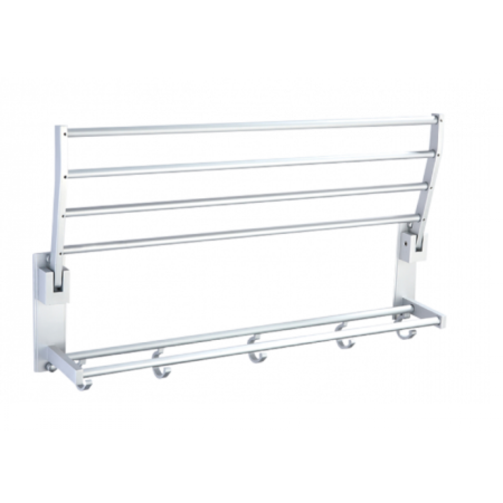  B3006/58SC Bathroom Wall Mount Folding Towel Rack Bar Towel Rail Holder, double deck Bath Shelf Storage Rack Rail collapsible, Aluminium Satin Chrome Mat Color Decorative Bathroom Hardware Accessory Set With Modern contemporary Stylish Design