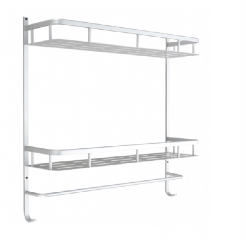  B3009/50SC Bathroom Wall Mount Folding Towel Rack Bar Towel Rail Holder, double deck Bath Shelf Storage Rack Rail, Aluminium Satin Chrome Mat Color Decorative Bathroom Hardware Accessory Set With Modern contemporary Stylish Design