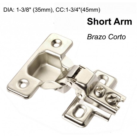 1/2"-5/8" OVERLAY ADJUSTABLE, CABINET HINGE SHORT ARM 1907 1907N