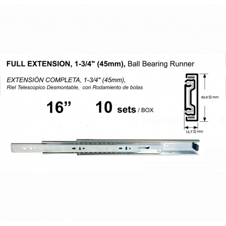 4510A 1-3/4"(45mm), FULL EXTENSION DRAWER SLIDES