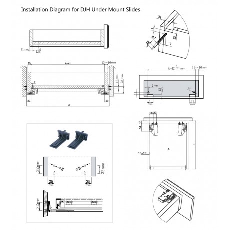 DJH UNDERMOUNT SOFT-CLOSE DRAWER SLIDES, FULL EXTENSION