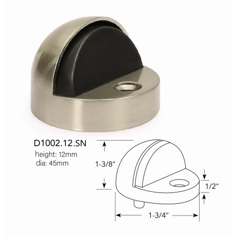  D1002/12 Floor Door Stopper Dome high with rubber bumper Satin Chrome Decorative Door Hardware Builders Hardware quick install Home Hardware Home Decor