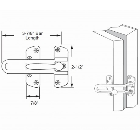  D5001/105BSC Heavy Duty Door Security Door Guard Swing Bar Lock 4-1/8" inch SC Satin Chrome Finish solid zinc diecasted Decorative Door Hardware Builders Hardware quick install Home Hardware Home Decor