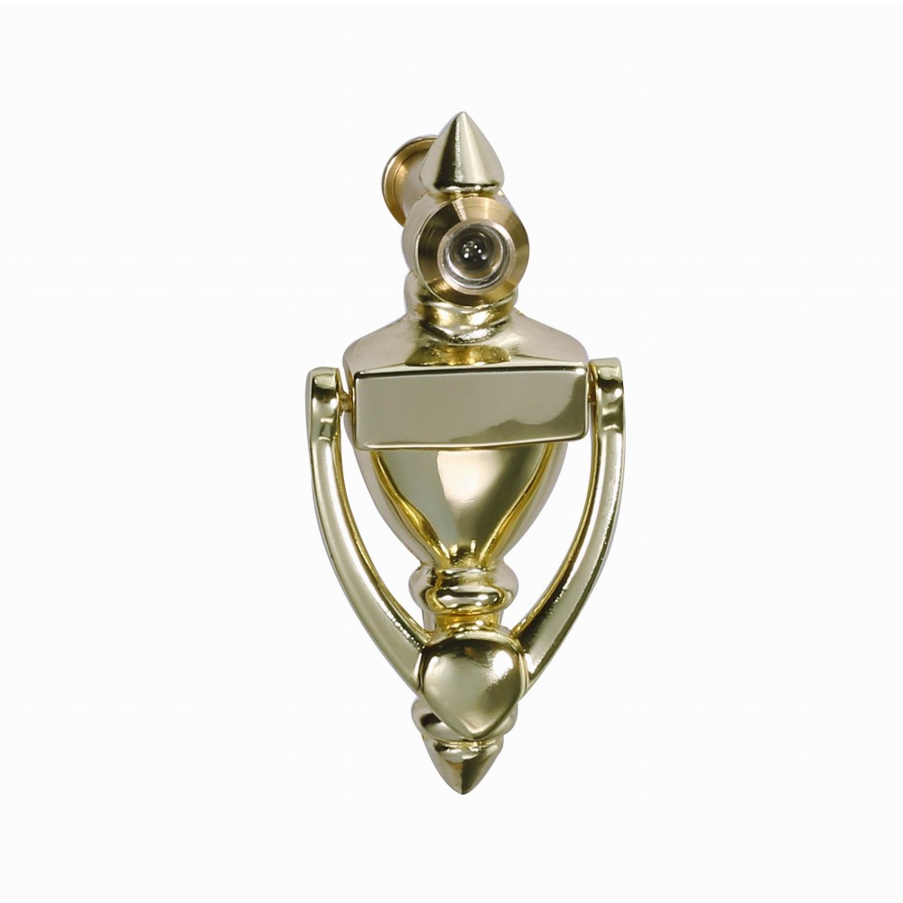  4" inch Door knocker with 160 degree Door Viewer D28120V/100BP, 100mm height BP Bright Brass Plated Finish Decorative Door Hardware Builders Hardware quick install Home Hardware Home Decor