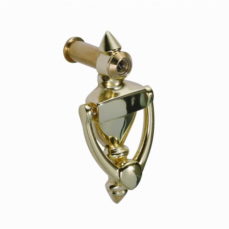  4" inch Door knocker with 160 degree Door Viewer D28120V/100BP, 100mm height BP Bright Brass Plated Finish Decorative Door Hardware Builders Hardware quick install Home Hardware Home Decor